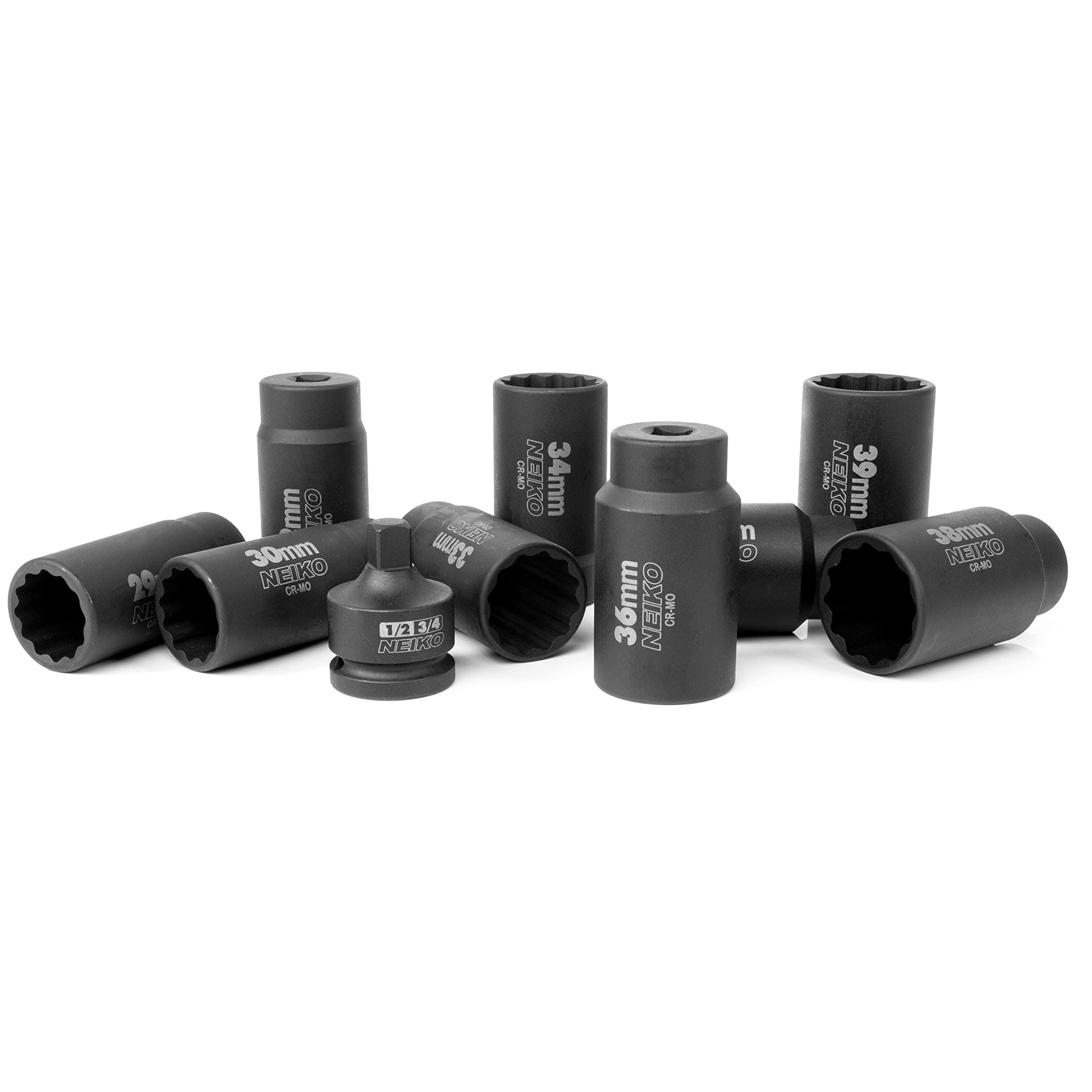 NEIKO 1/2in Drive Metric 29-39mm, Cr-Mo, 12 Point Axle Nut Socket