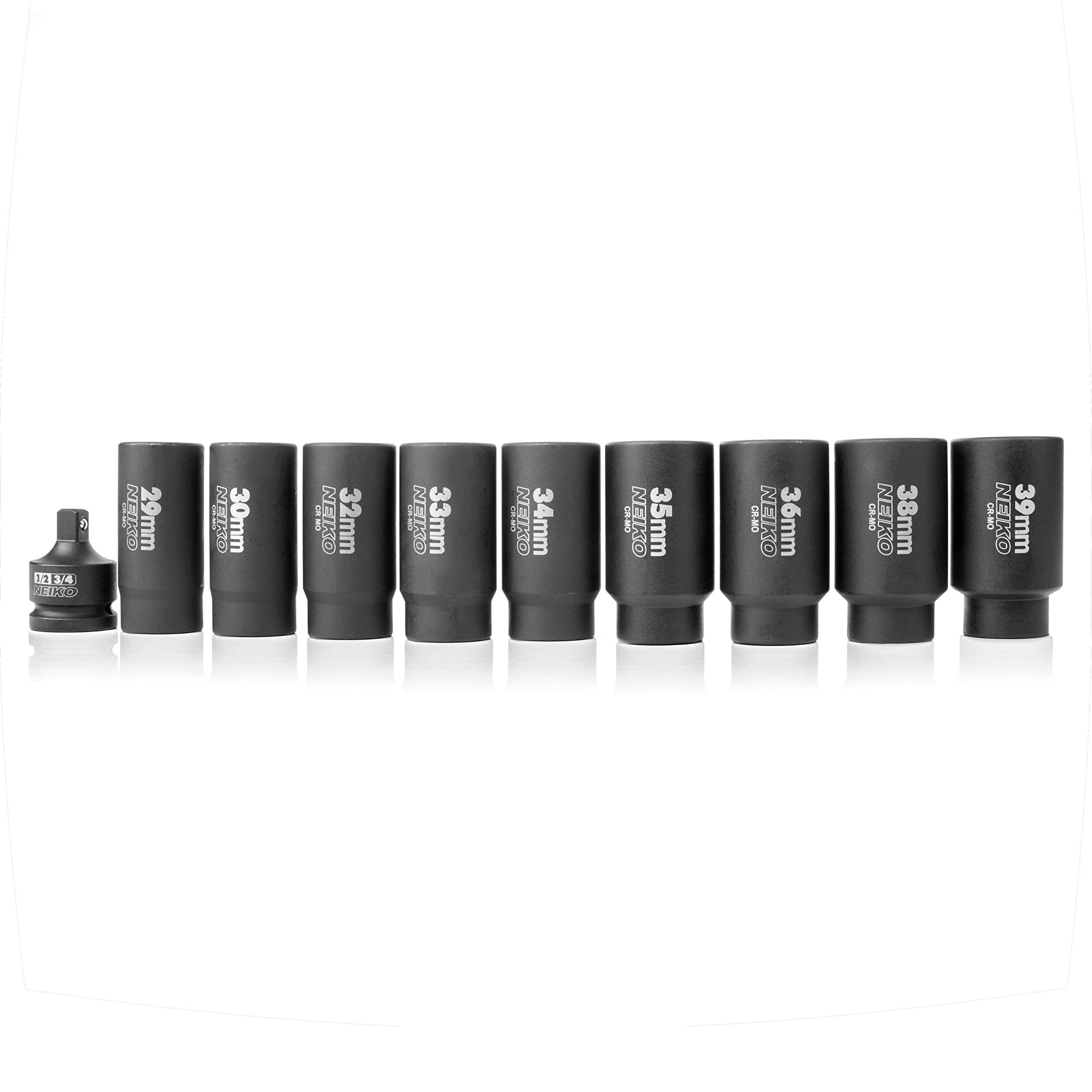 NEIKO 1/2in Drive Metric 29-39mm, Cr-Mo, 12 Point Axle Nut Socket