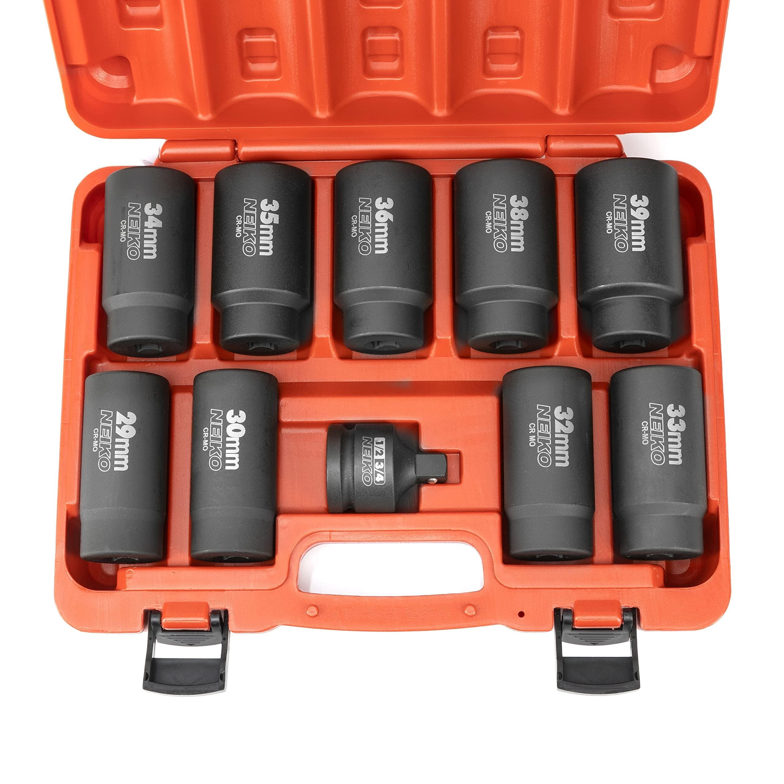 NEIKO 1/2in Drive Metric 29-39mm, Cr-Mo, 12 Point Axle Nut Socket