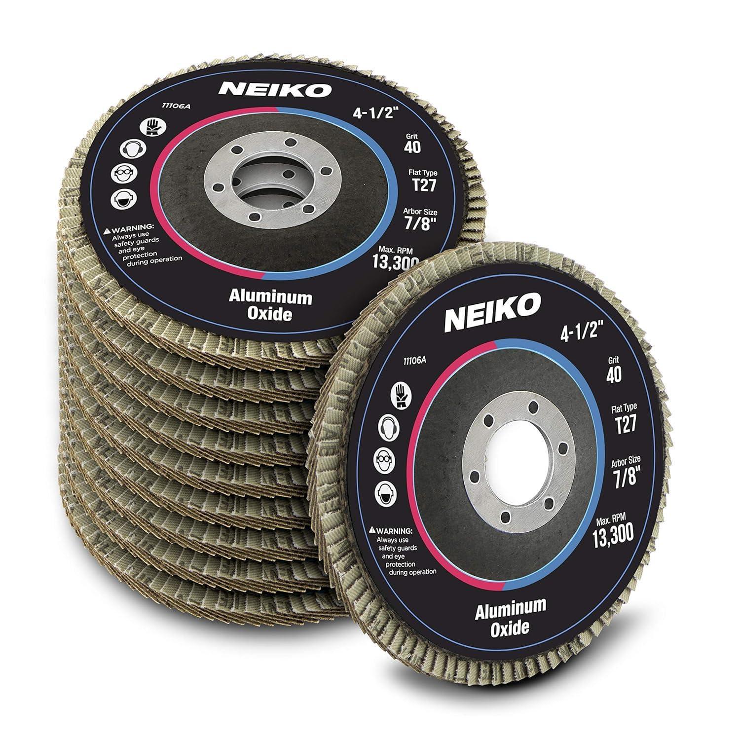NEIKO 40 Grit, Flat Type No.27, Aluminum Oxide Flap Disc, 10 Pack