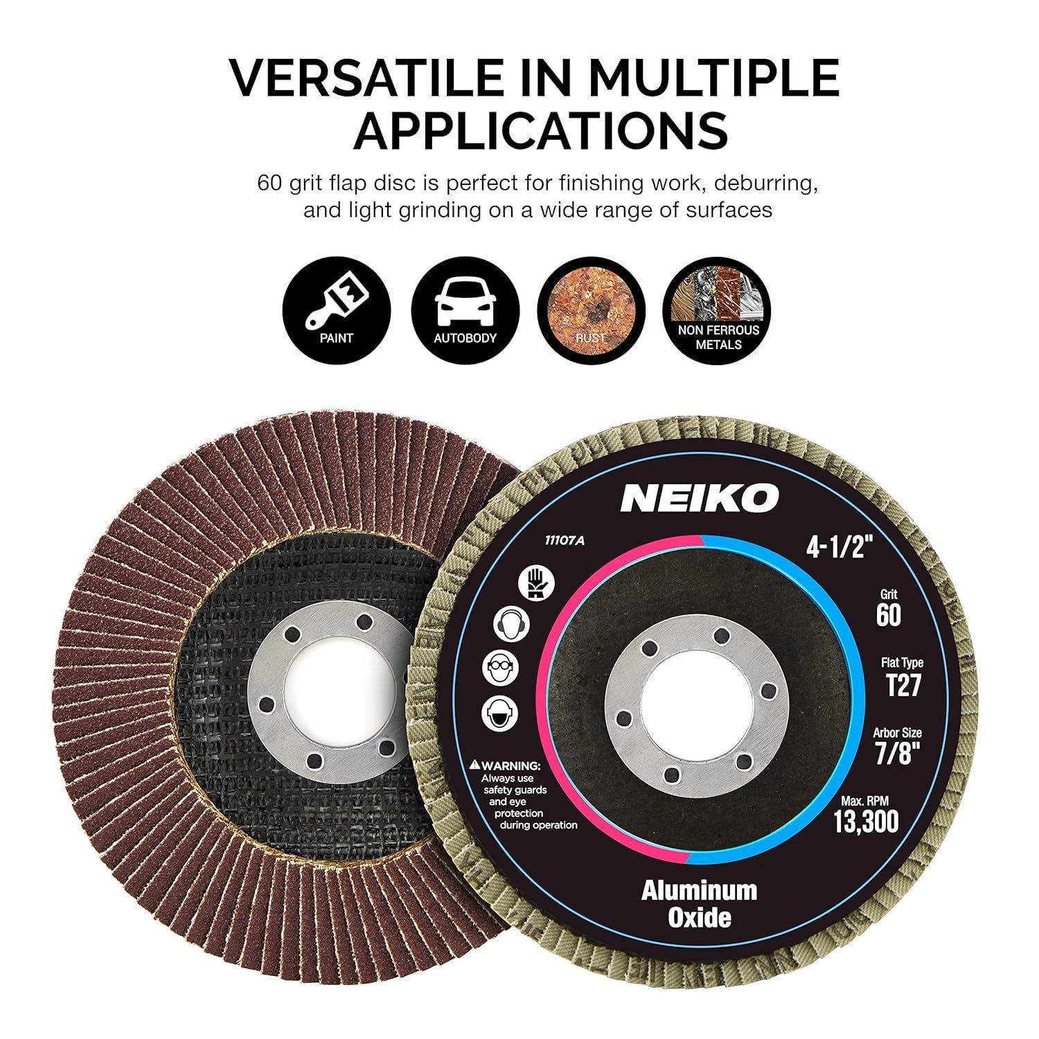 NEIKO 60 Grit, Flat Type No.27, Aluminum Oxide Flap Disc, 10 Pack