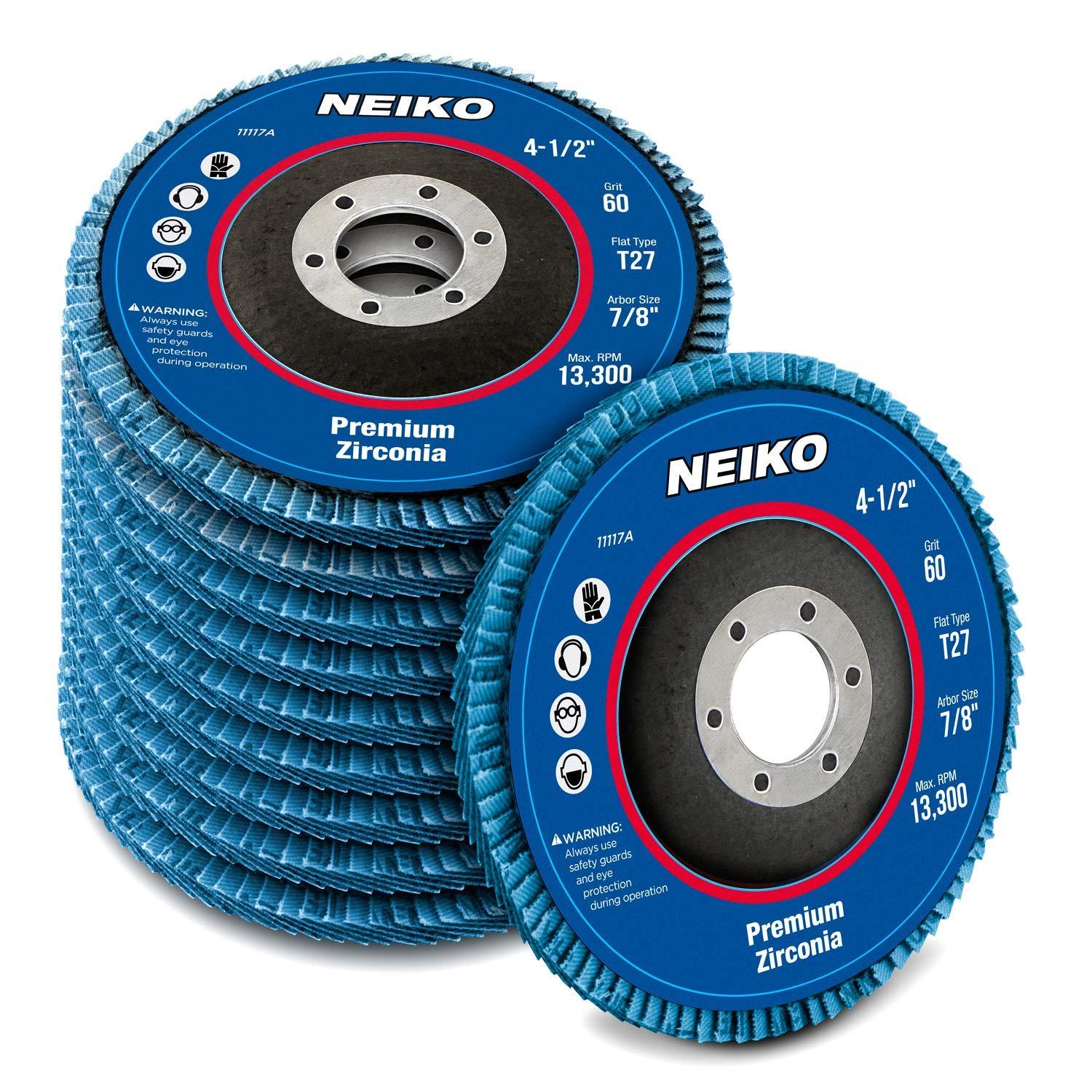 NEIKO 60 Grit, Flat Type No.27, Aluminum Oxide Flap Disc, 10 Pack