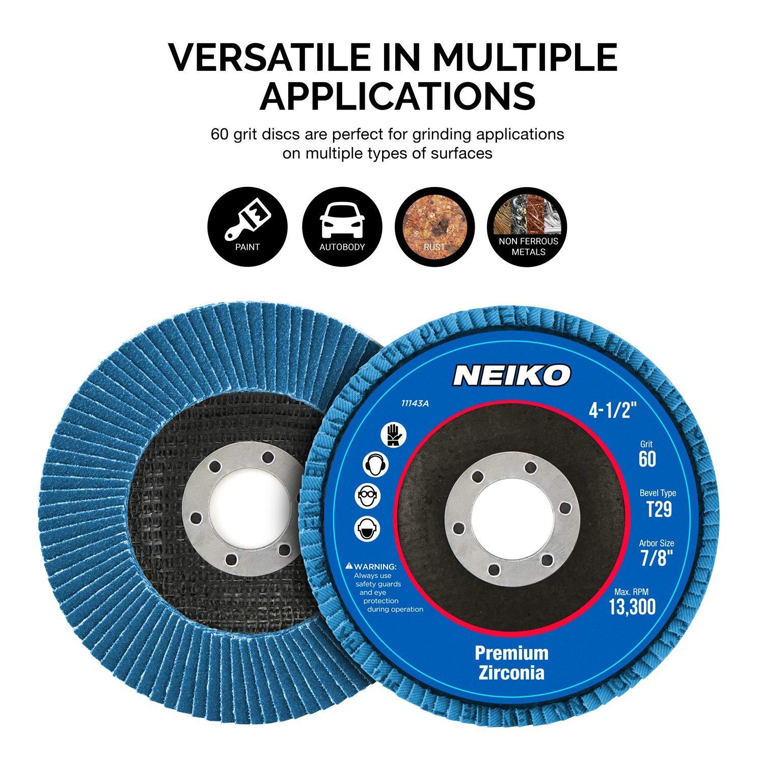 NEIKO 60 Grit, Bevel Type No.29, Zirconia Flap Disc, 10 Pack