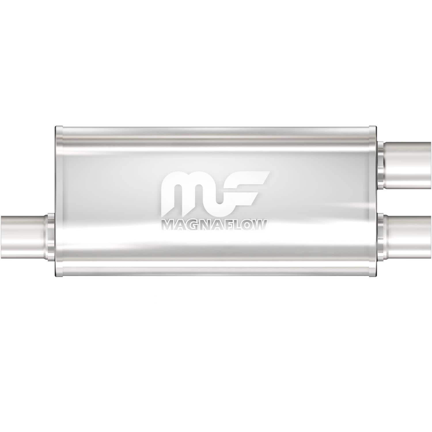 MagnaFlow Offset 3in Inlet Dual 2.5in Outlet 5in x 18in Oval MagnaFlow Offset 3in Inlet Dual 2.5in Outlet 5in x 18in Oval