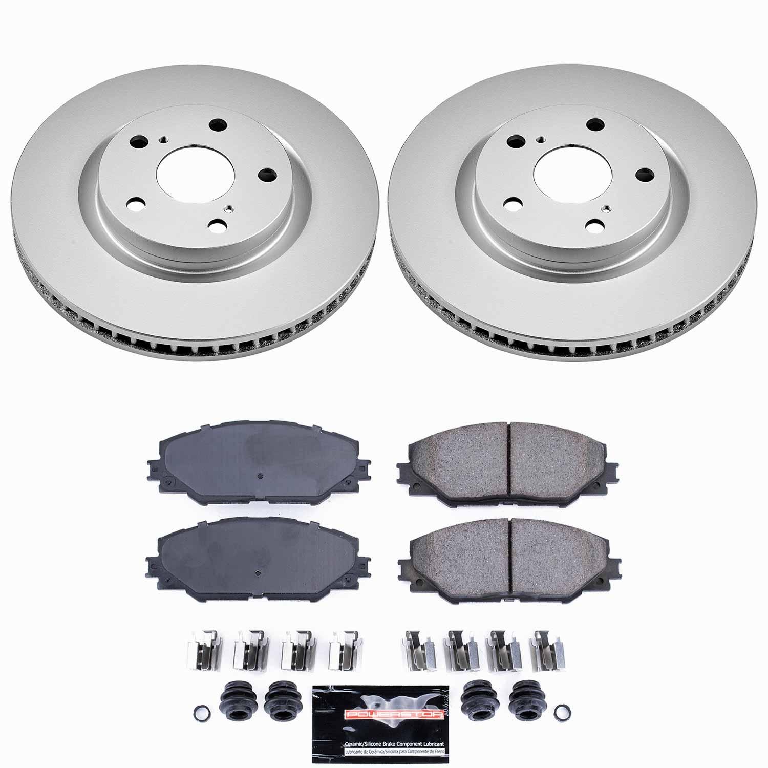 Auto-brakemotive Front & Rear Ceramic Brake Pad Set With Hardware – Fits 2005-2010 Scion TC (Black, Low Dust)