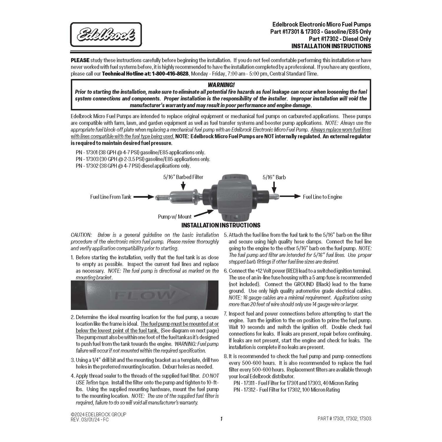 Edelbrock 38 GPH Diesel Universal Micro Electric Fuel Pump