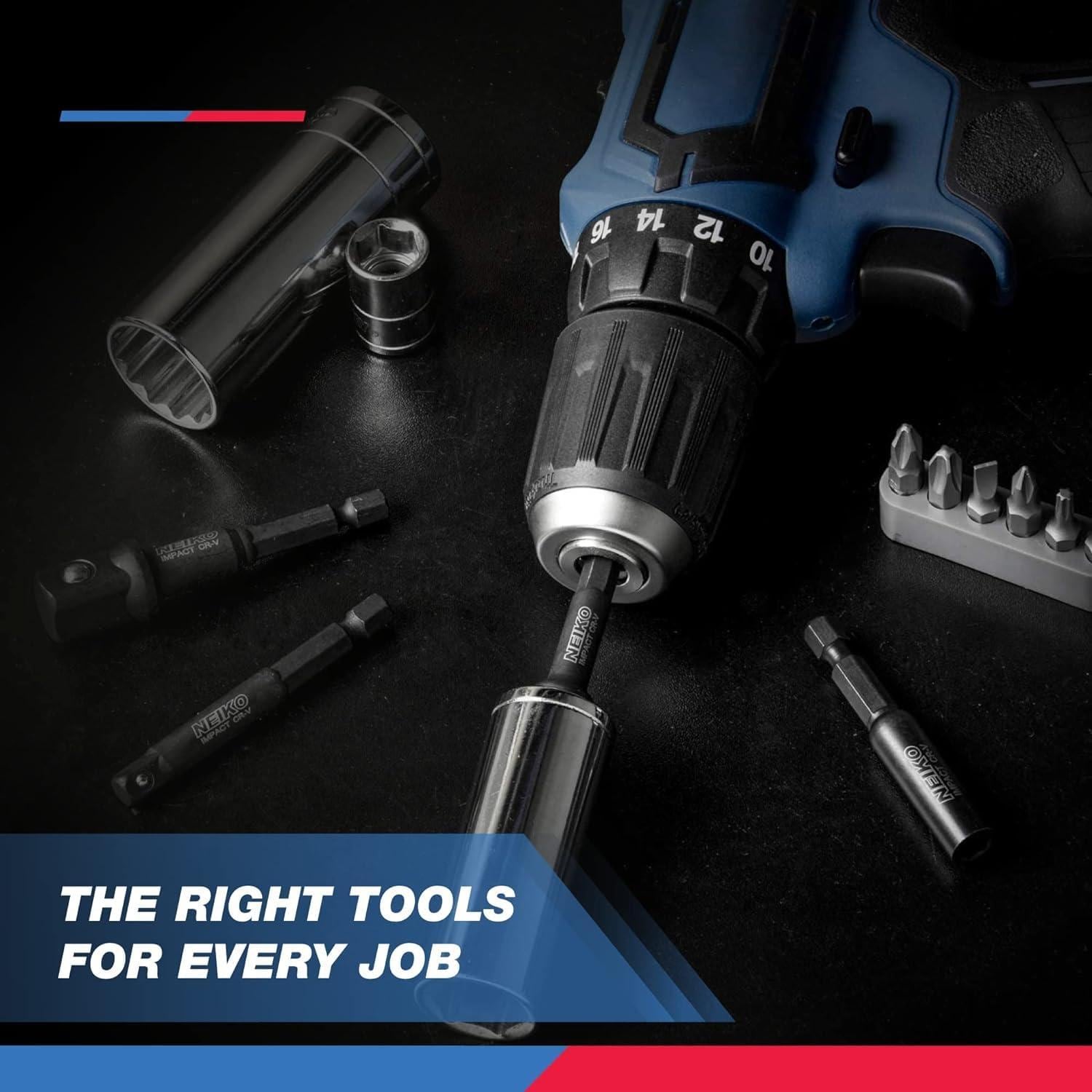NEIKO Quick Change, CR-V, Impact Socket Adapter and Magnetic Bit