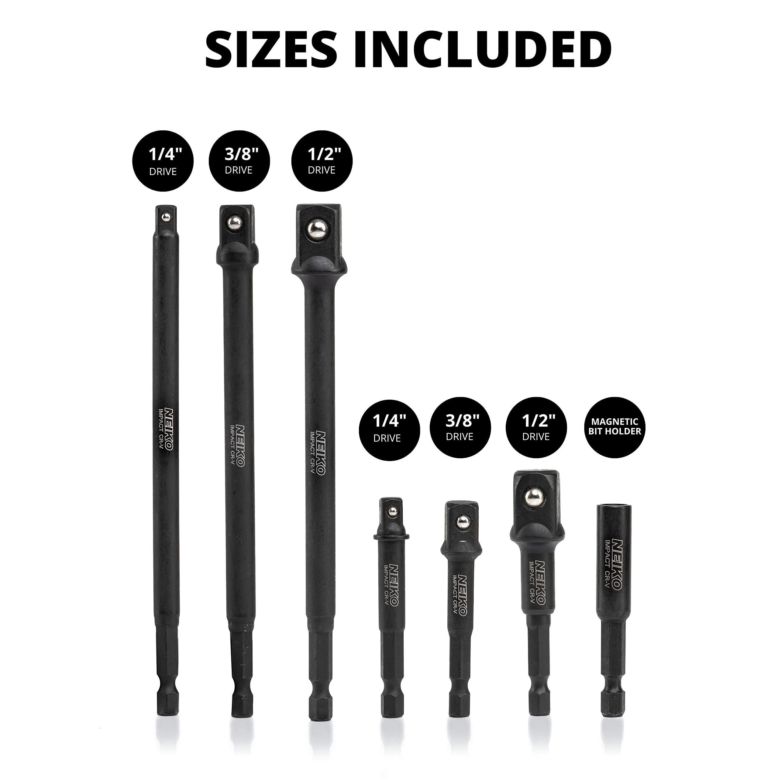 NEIKO Quick Change, Cr-V, Impact Socket Adapter and Magnetic Bit Holder ...