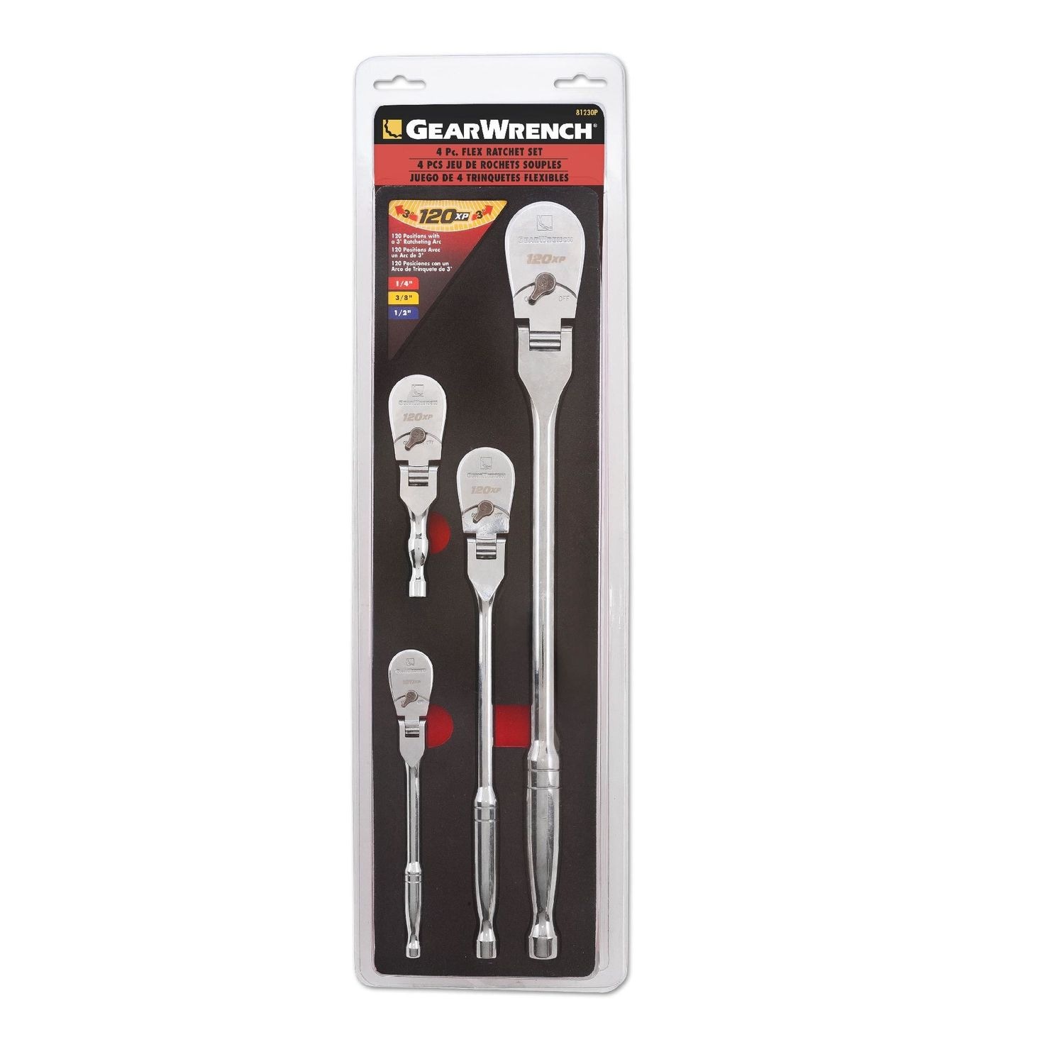 GearWrench 120XP 1/4in, 3/8in and 1/2in Drive Flex Head Teardrop