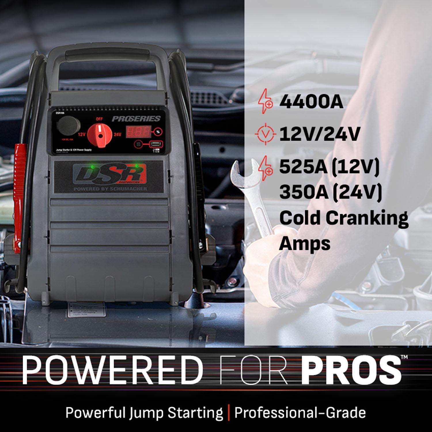 DSR 4,400 Peak Amps 12/24 Volt ProSeries Jump Starter with USB and