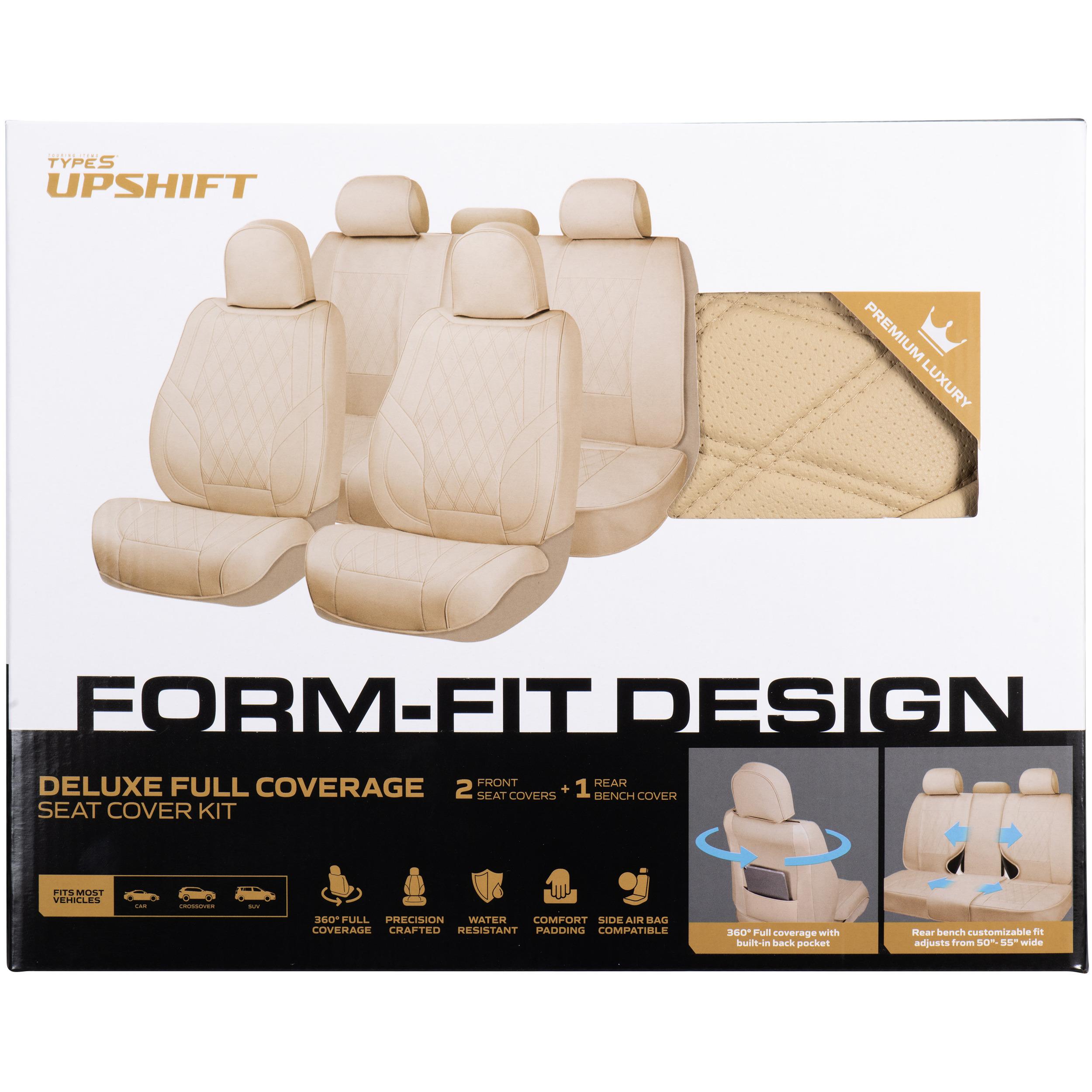 TYPE S UpShift Tan Premium Full Leather Diamond Seat Cover Set, 3 Piece