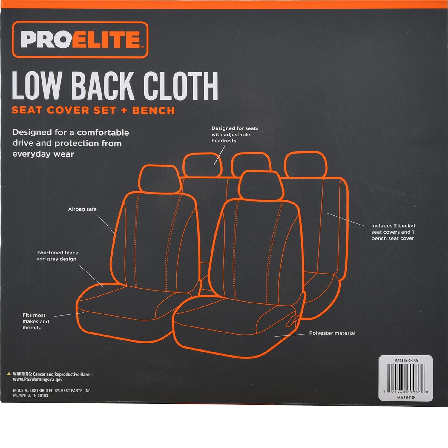 ProElite Black and Gray Polyester Seat Cover Set