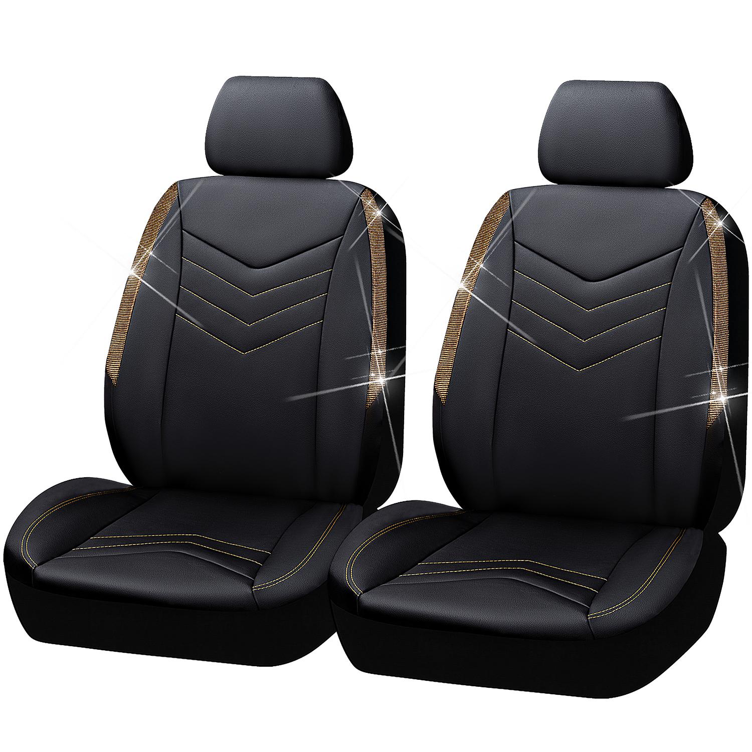 ProElite BLACK WITH GOLD RHINESTONES MLB Faux Leather Seat Cover Set for Buick Encore