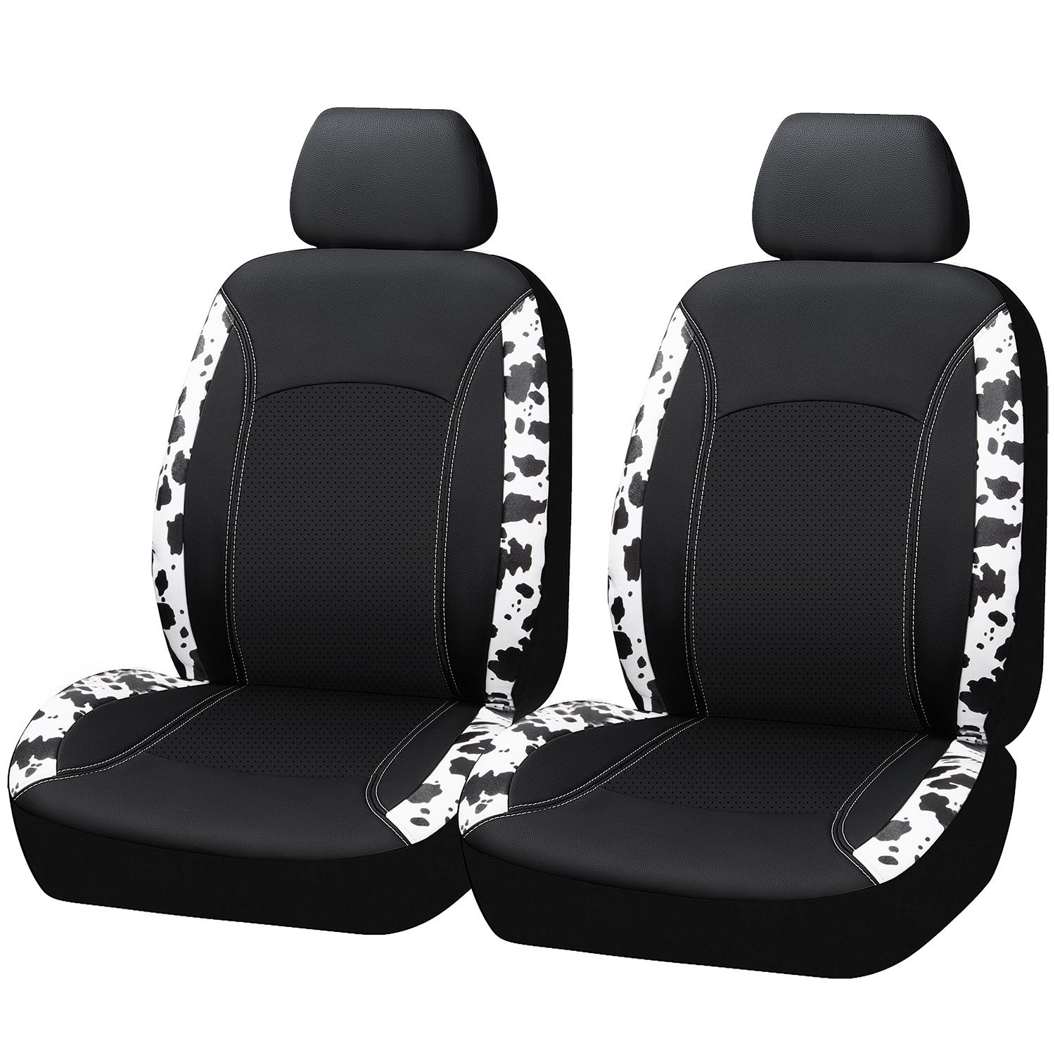 ProElite BLACK & COW PRINT Cartoon Faux Leather Seat Cover Set for Buick Encore