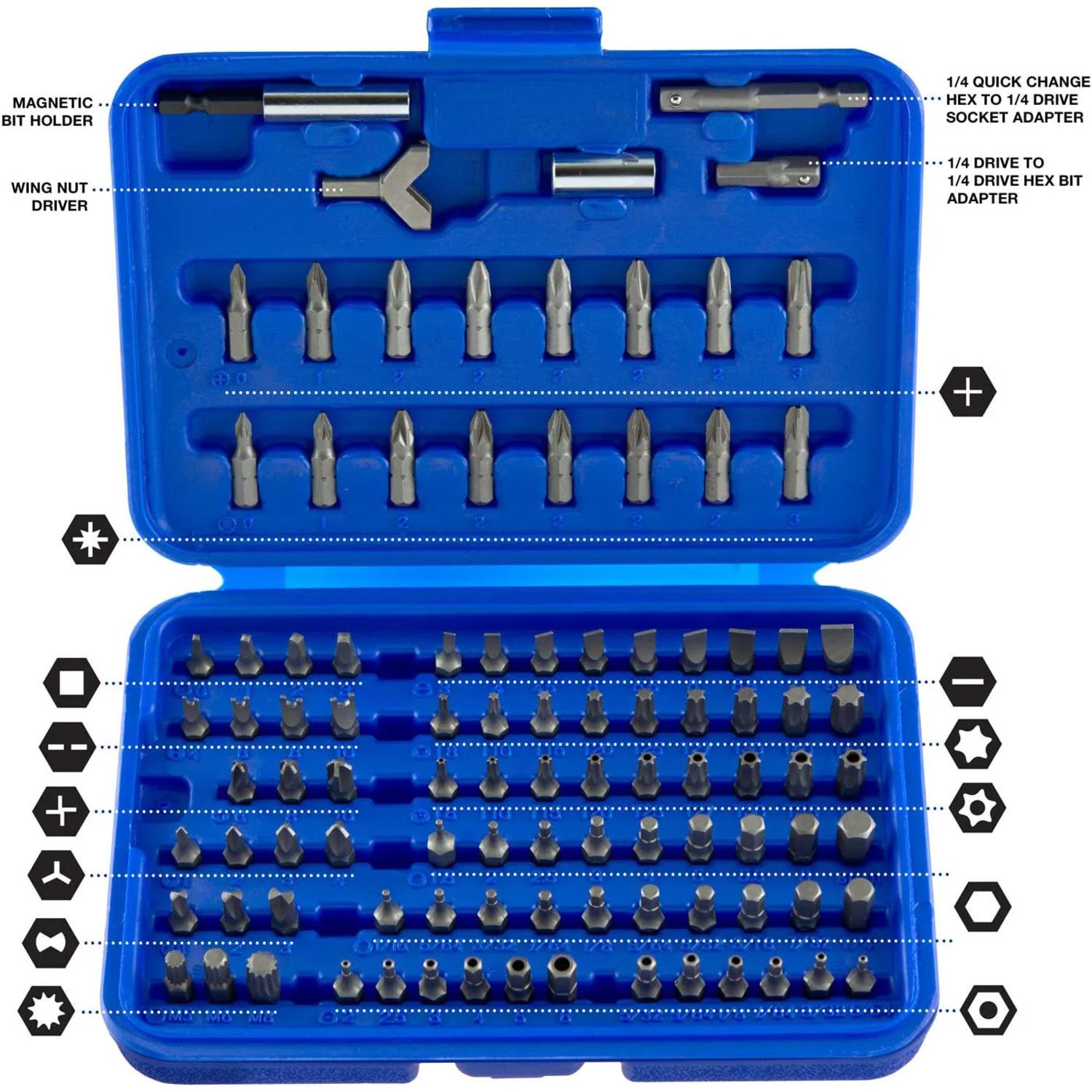NEIKO 1/4in Adapters, Cr-V Steel, Security Bit Set 100 Piece