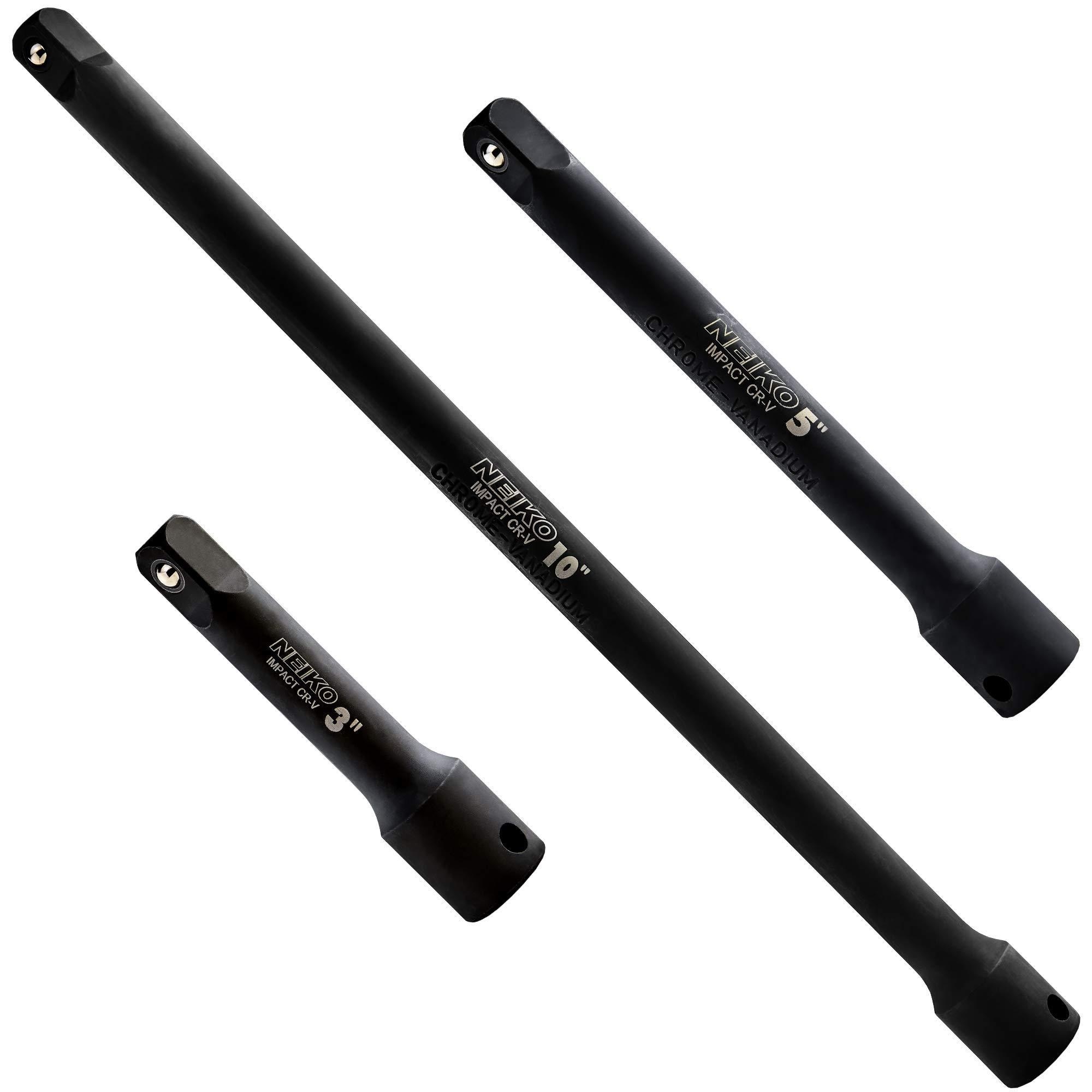 NEIKO 3/8in Drive 3in, 5in, and 10in, CrV Steel, Impact Extension