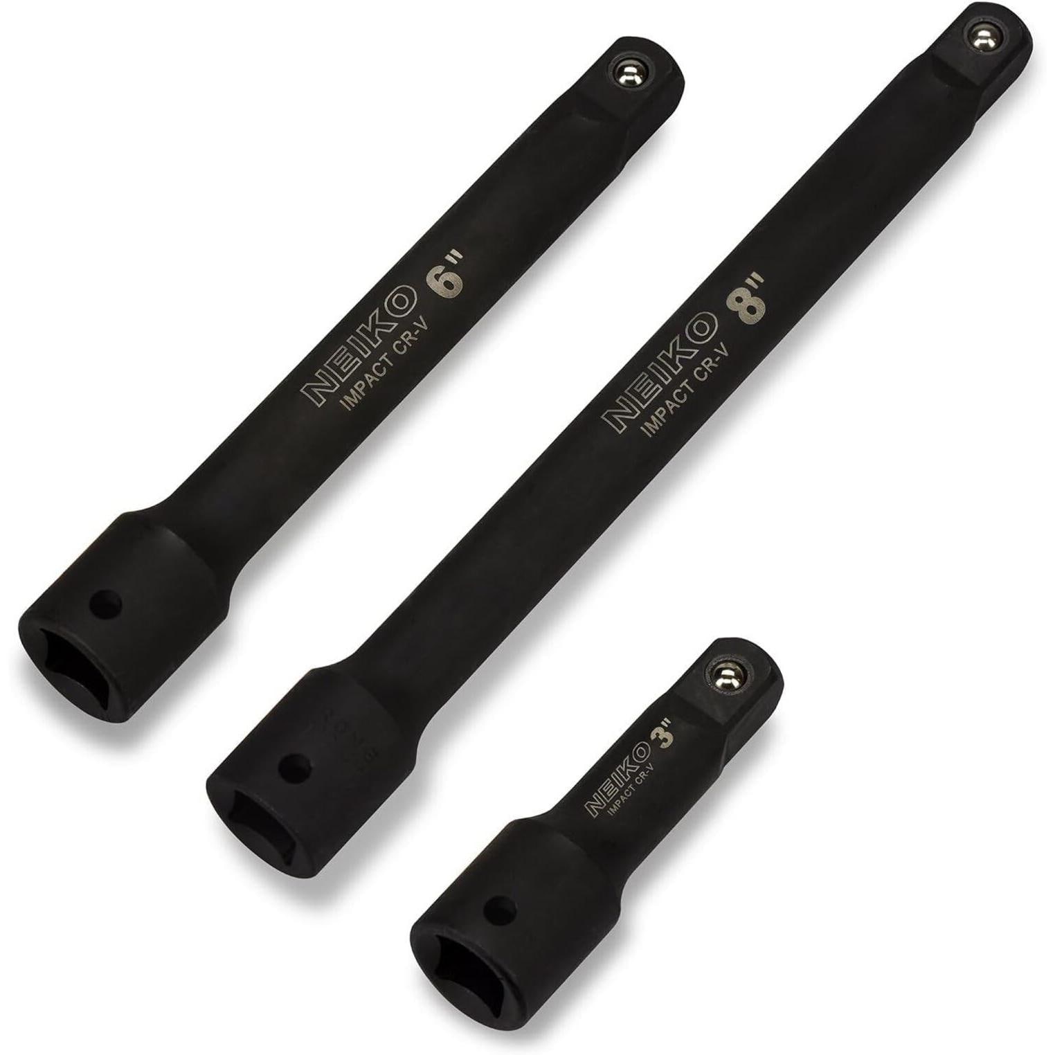 NEIKO 1/2in Drive 3in, 6in, and 8in, CrV Steel, Impact Extension