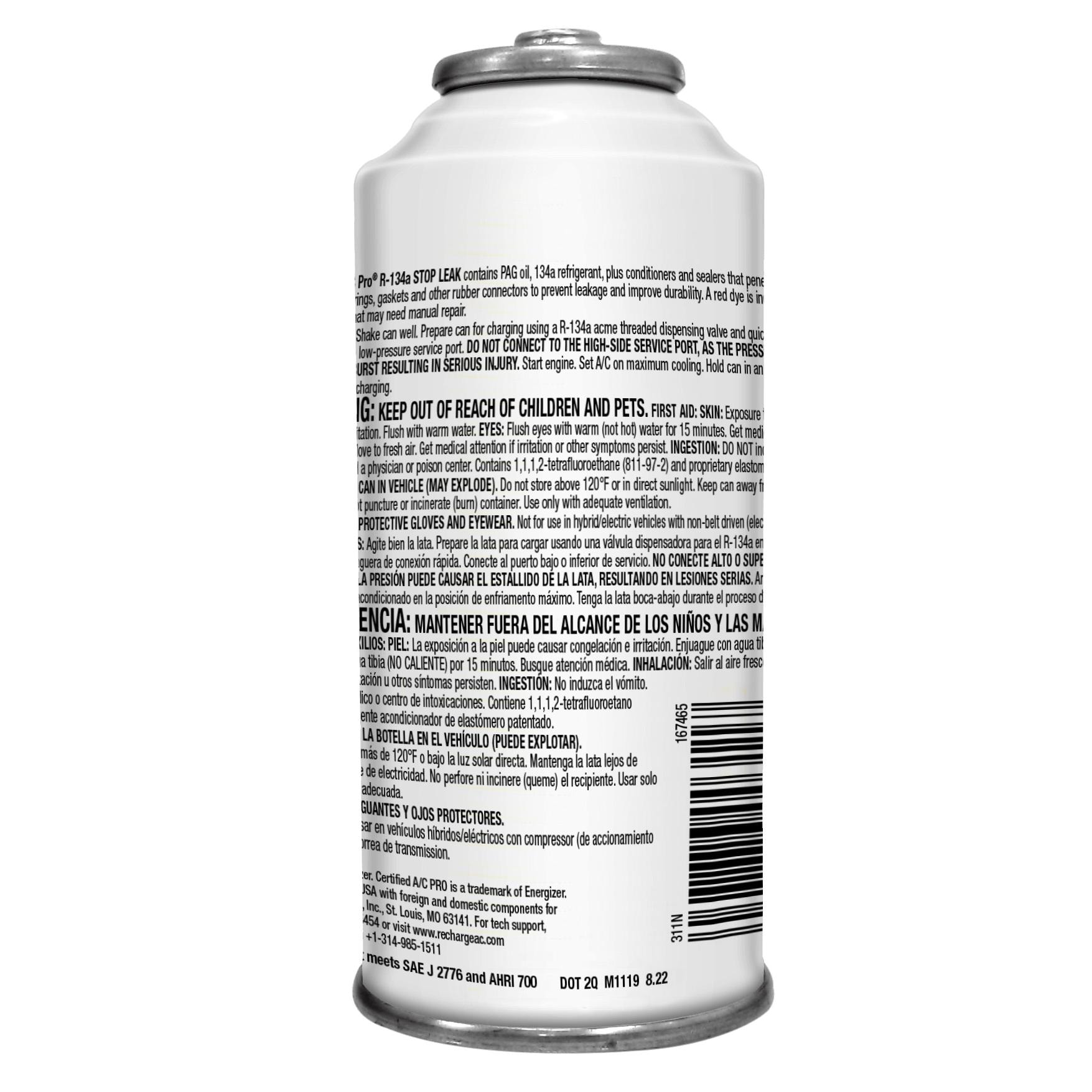 Certified A/C Pro R134A Refrigerant with Leak Detection Dye and Leak ...
