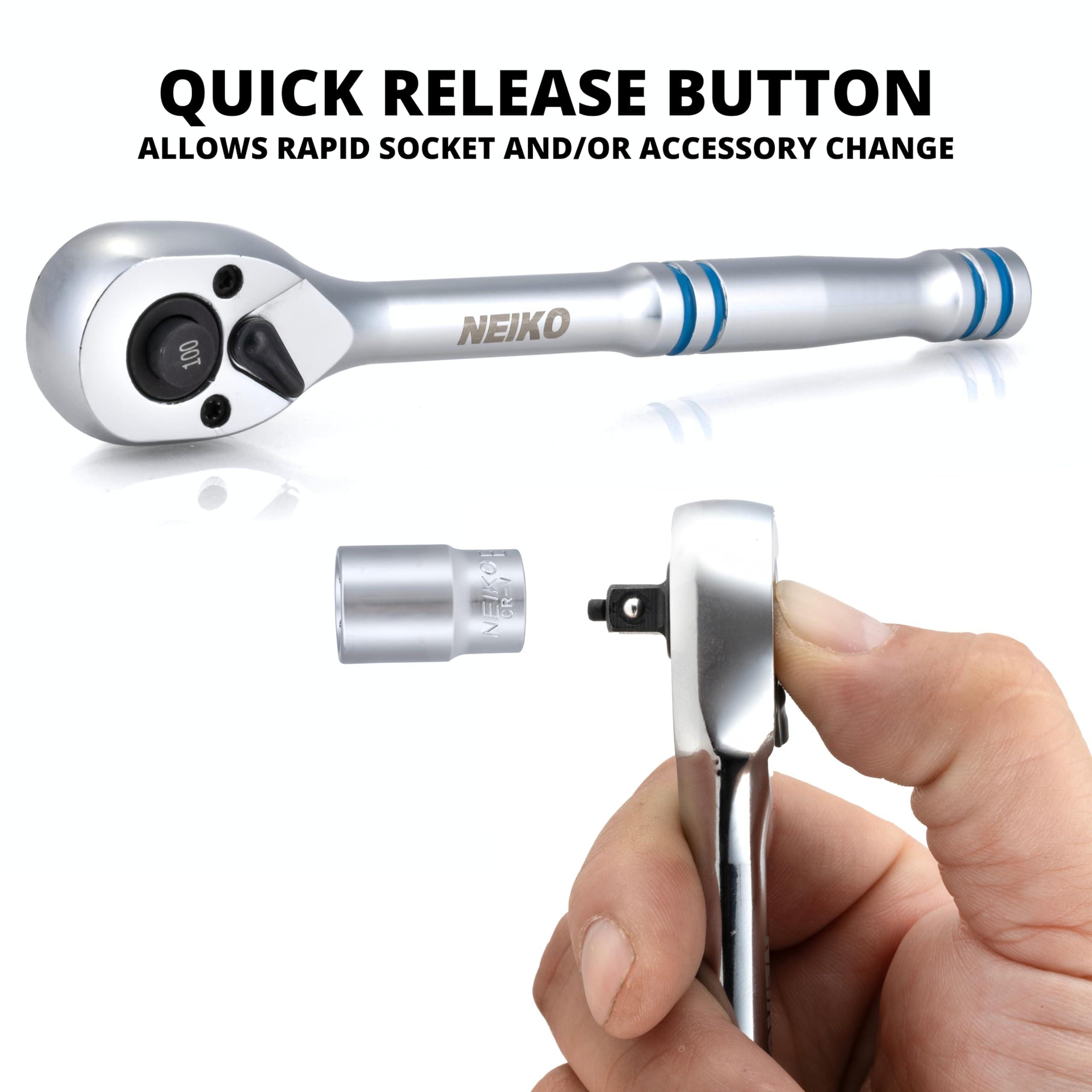 NEIKO 1/4in, 6in CR-V, Ratchet Wrench, 100 Tooth Reversible, 3.6