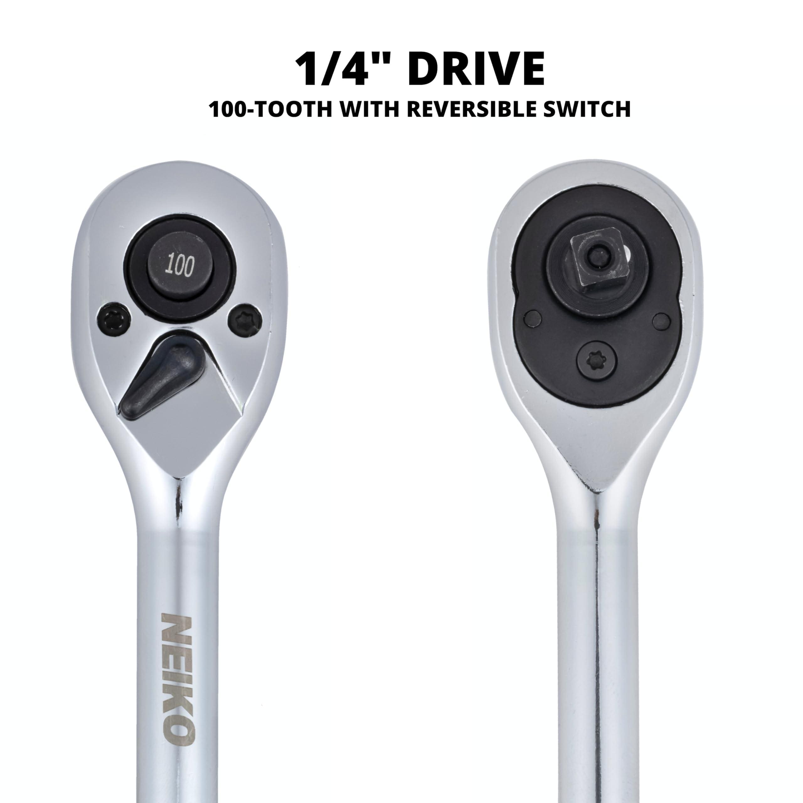 NEIKO 1/4in, 6in CR-V, Ratchet Wrench, 100 Tooth Reversible, 3.6