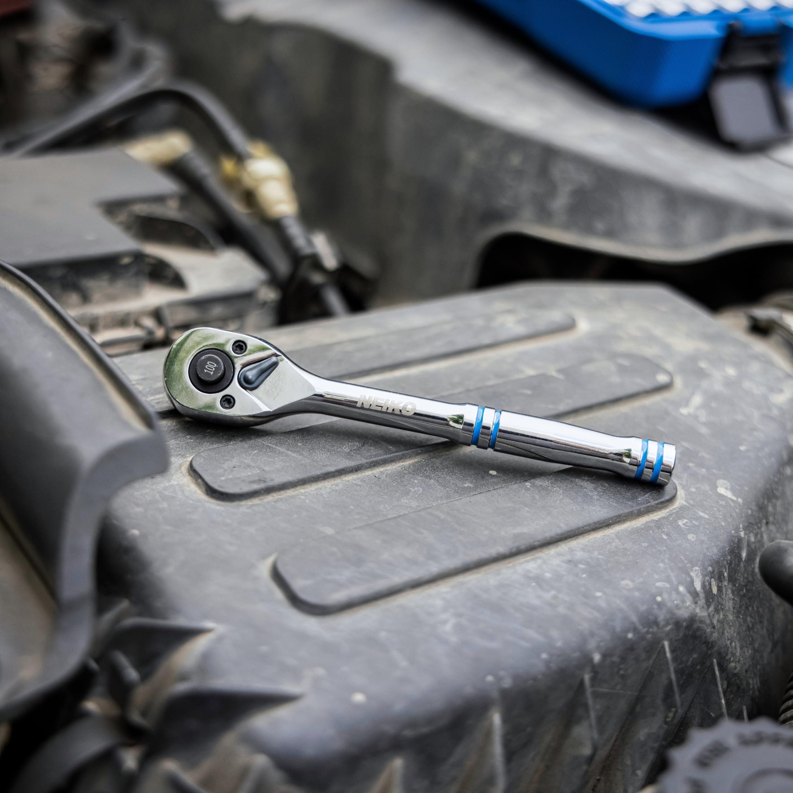 NEIKO 1/4in, 6in CR-V, Ratchet Wrench, 100 Tooth Reversible, 3.6