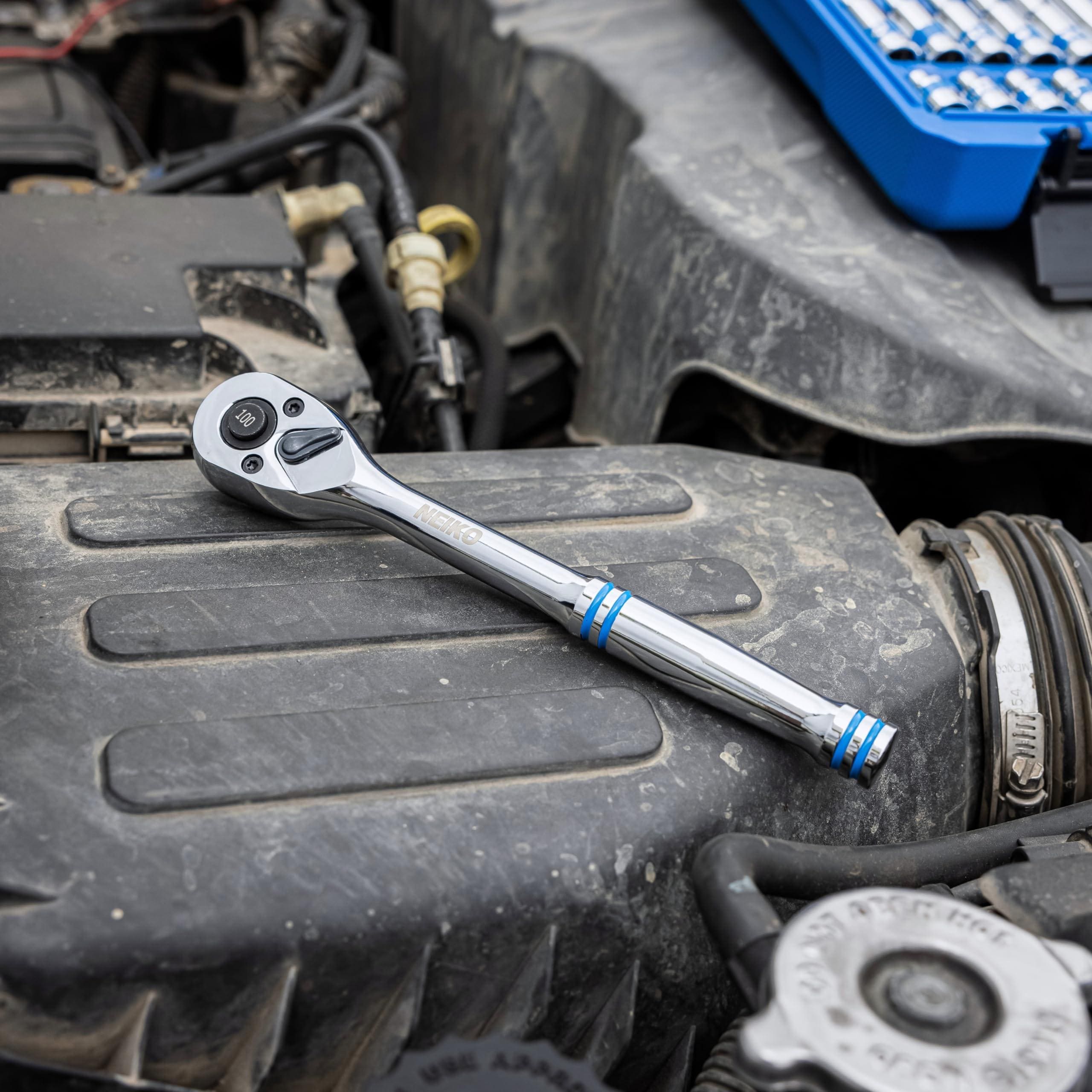 NEIKO 3/8in Ratchet Wrench, 8in CR-V, 100 Tooth Reversible, 3.6