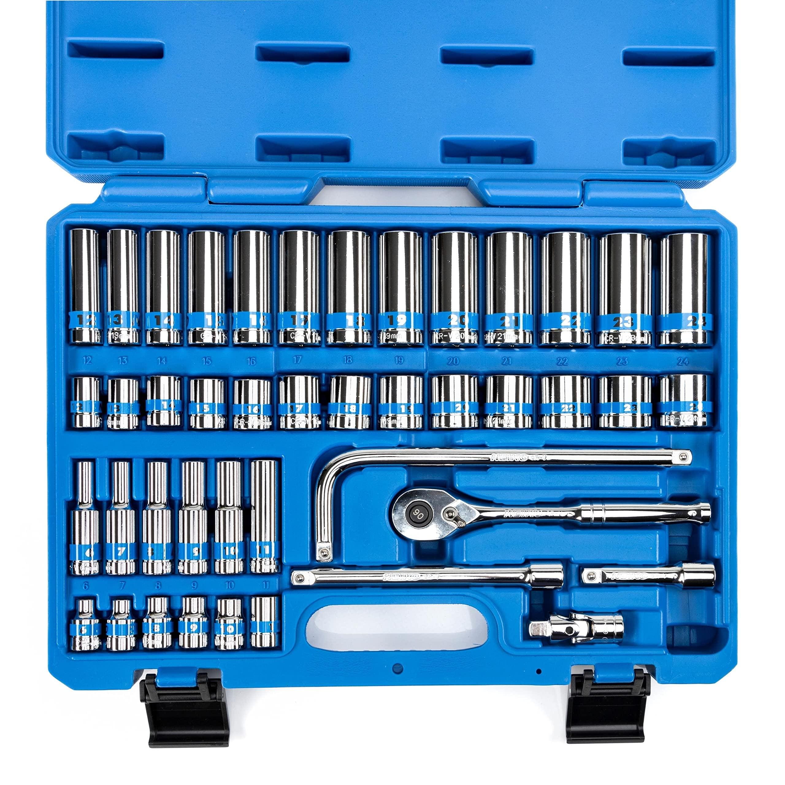 NEIKO 3/8in Drive SAE and Metric, CR-V, Socket Set with Quick