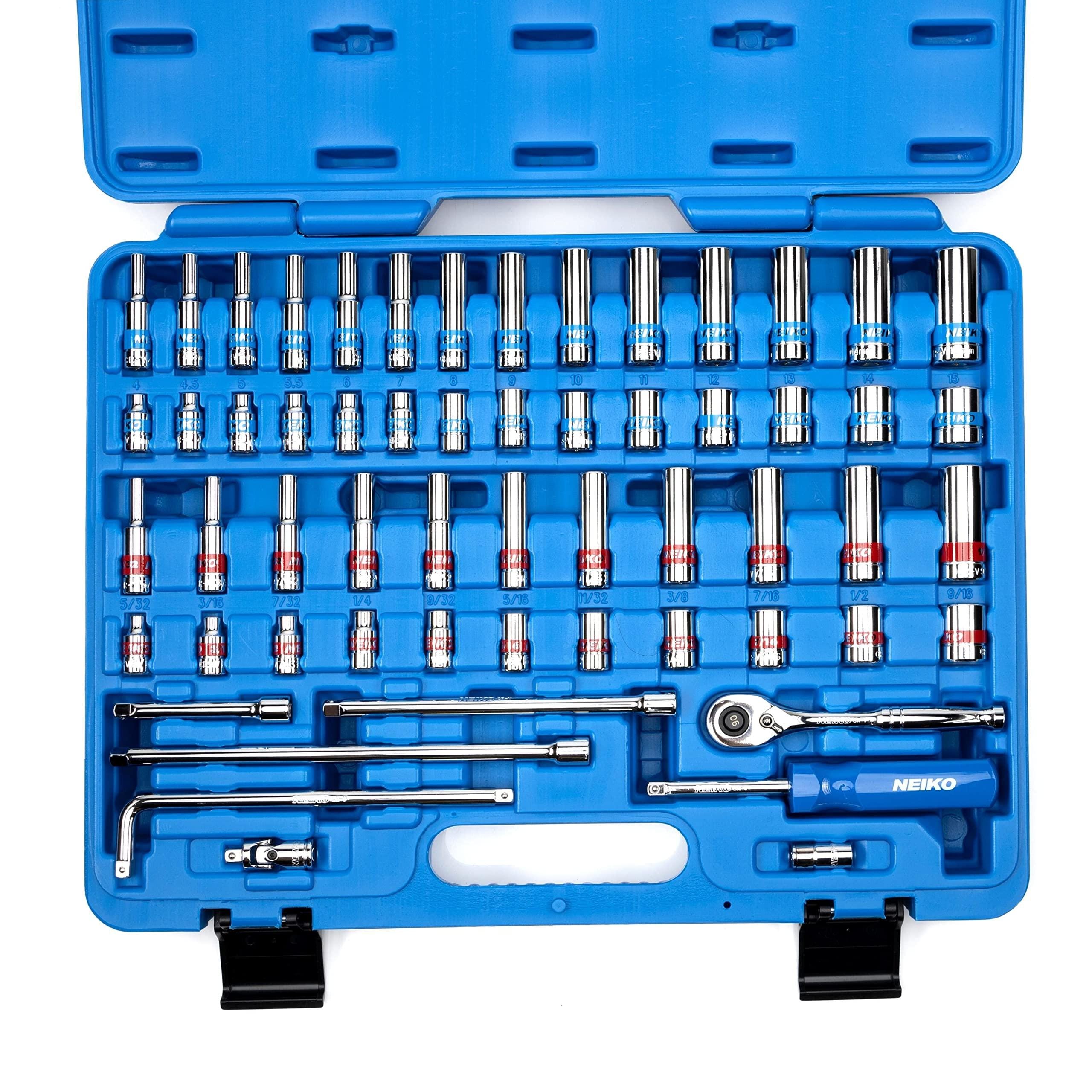 NEIKO 1/4in Drive, CR-V Steel, Ratchet and Small Socket Set, 58 NEIKO 1/4in Drive, CR-V Steel, Ratchet and Small Socket Set, 58