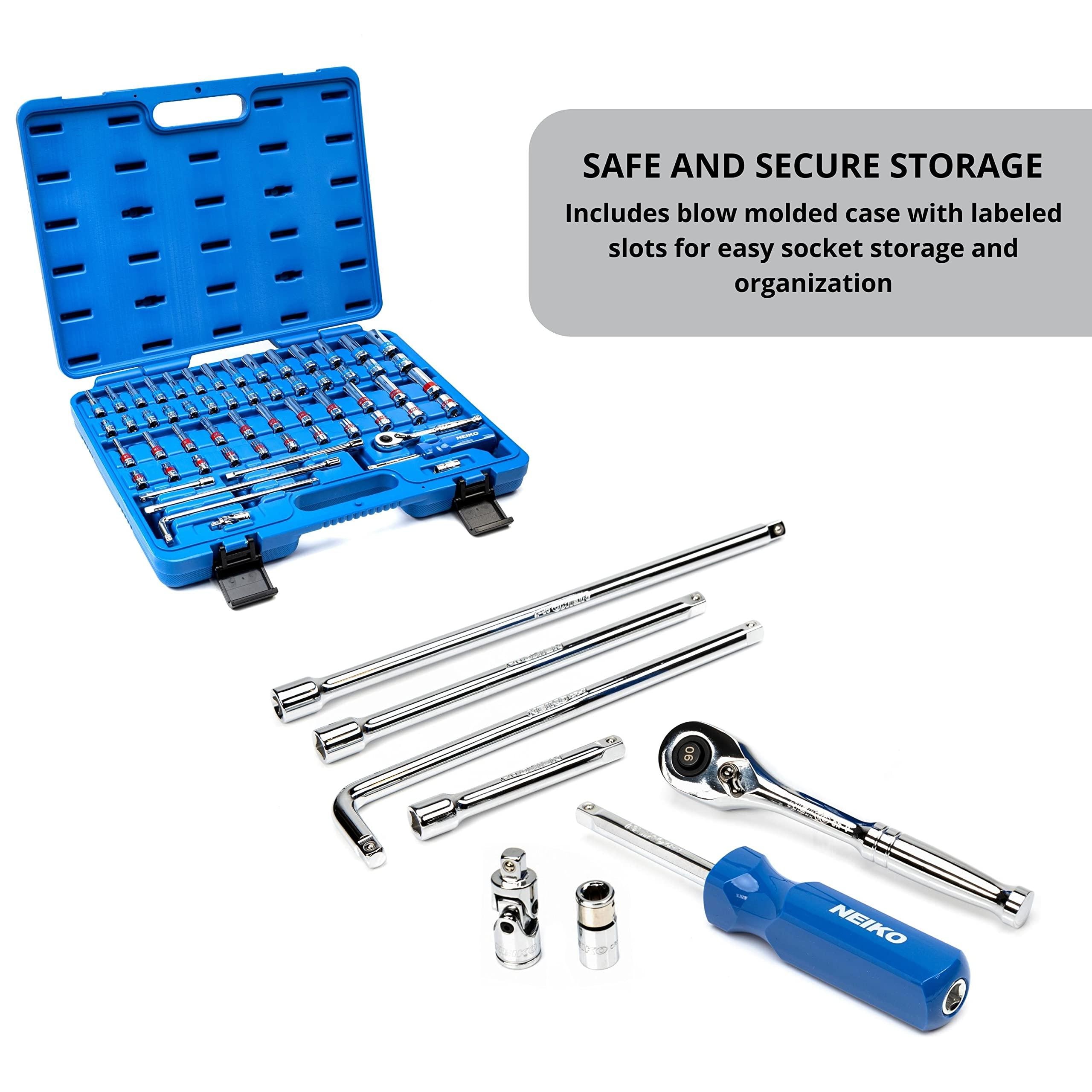 NEIKO 1/4in Drive, CR-V Steel, Ratchet and Small Socket Set, 58