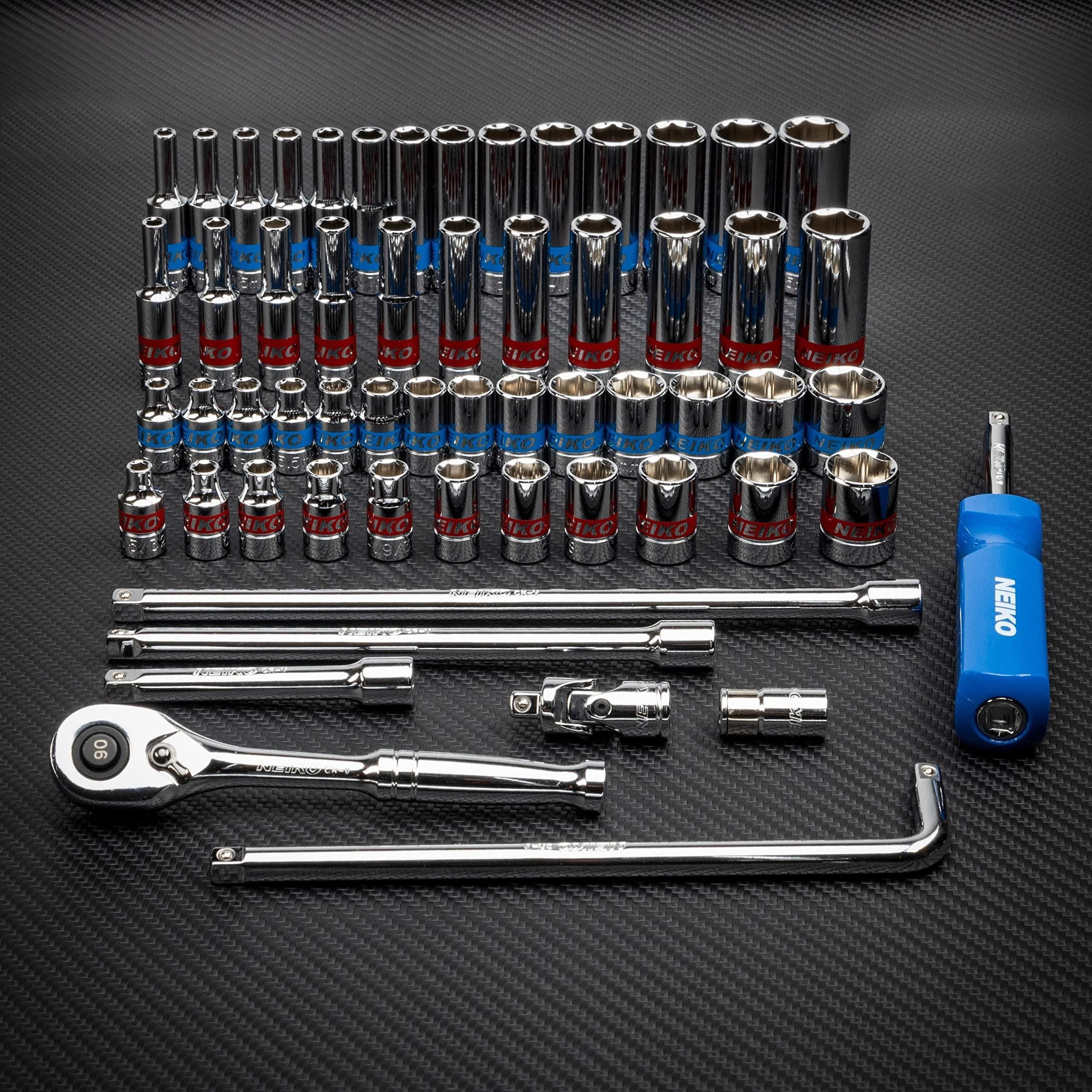 NEIKO 1/4in Drive, CR-V Steel, Ratchet and Small Socket Set, 58
